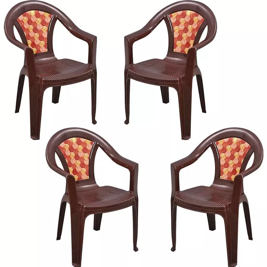 Swagath Chair With Arm Rest Meduim Back Style Plastic Saddle Brown for Home & School Use, MOSAIC-SB-4 (Pack of 4 Pcs)