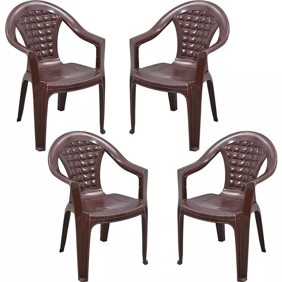 Swagath Chair With Arm Rest Meduim Back Style Plastic Saddle Brown for Home, School & Cafeteria Use, SW-310-SB-4 (Pack of 4 Pcs)