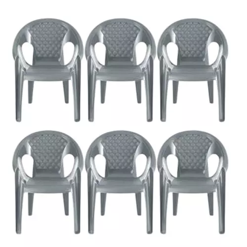Maharaja Premium Chair With Arm Rest Ergonomic Design Silver Plastic for Home, School, Garden & Office, Surya601_Silver-PK6 (Pack of 6 Pcs)