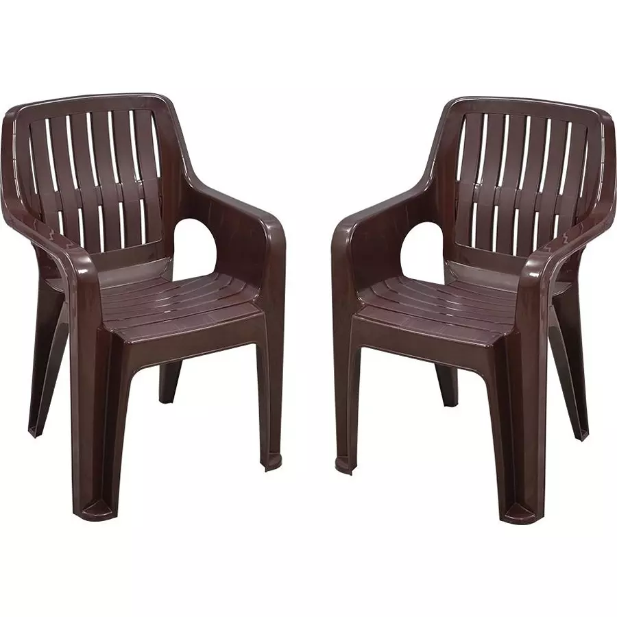 Swagath Plastic Chair With Armrest Saddle Brown Color for Cafe, Home and Office, Megacare (Pack of 2 Pcs)