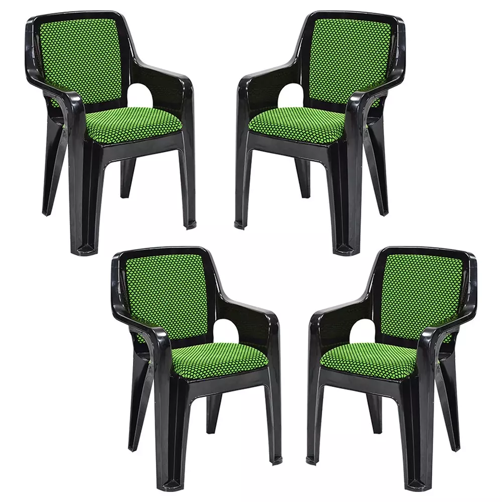 Swagath Plastic Arm Chair 150 Kg Load Capacity Pre-Assembled Type Black & Green Color, GRANDEAR-BK/NGR-4 (Pack of 4 Pcs)