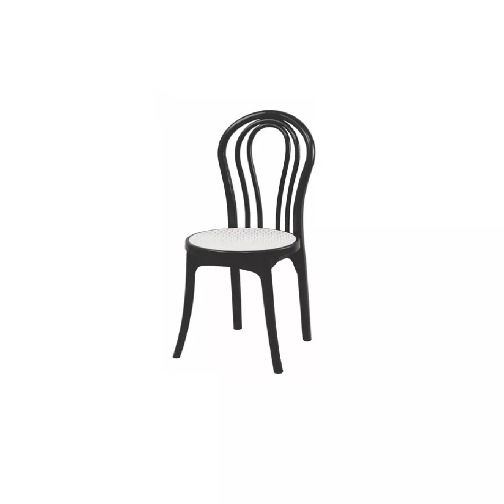 Swagath BEAUTY Cafeteria Chair Plastic Black Body With White Netted Seat 91x41x36 cm Size for Cafe, Home & Office Use, BEAUTY-BK/WH-1