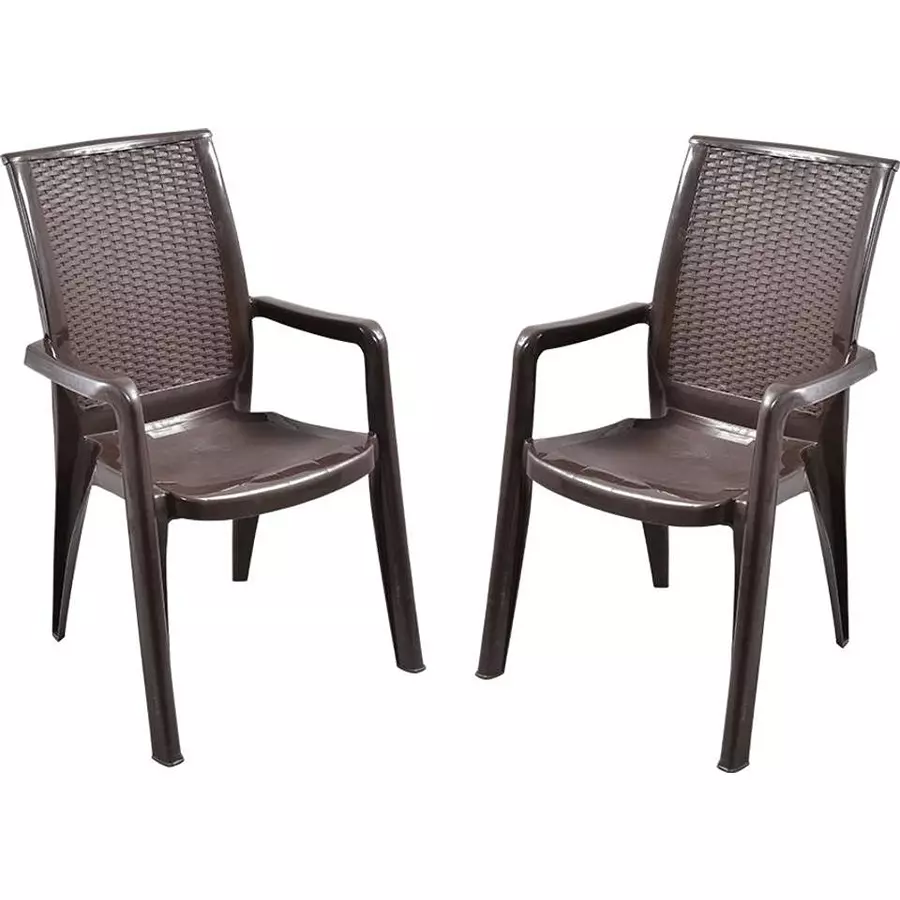Swagath DURATEX Chair with Arm Rest Plastic Saddle Brown 90x59x67 cm Size for Cafe, Home & Office Use, DURATEX-SB-2 (Pack of 2 Pcs)