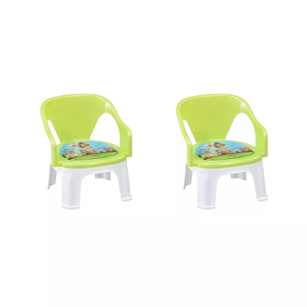 Swagath Cuddly Kids Plastic Chair with Armrest 30 Kg Load Capacity Pre-Assembled Type Green Color, CUDDLY P-AGRN-2 (Pack of 2 Pcs)