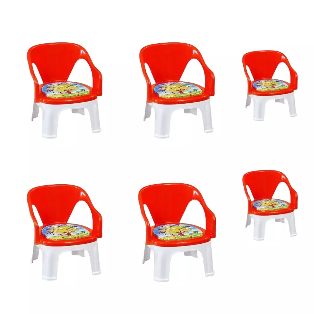 Swagath Cuddly Kids Plastic Chair with Armrest 30 Kg Load Capacity Pre-Assembled Type Red Color, CUDDLY T-BR-6 (Pack of 6 Pcs)