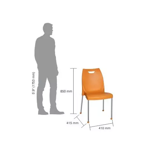 Italica Plasteel Plastic Armless Chair With Steel Leg Orange, MARVELLO 11 (Pack of 6)