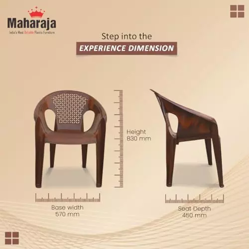 Maharaja Arm Rest Plastic Exotica Chair Solid Back For Home, Living Room Teakwood, Surya602_Teakwood-PK2 (Set of 2)