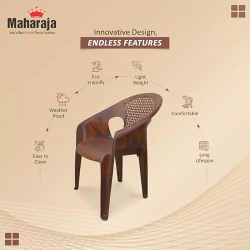 Maharaja Arm Rest Plastic Exotica Chair Solid Back For Home, Living Room Teakwood, Surya602_Teakwood-PK2 (Set of 2)