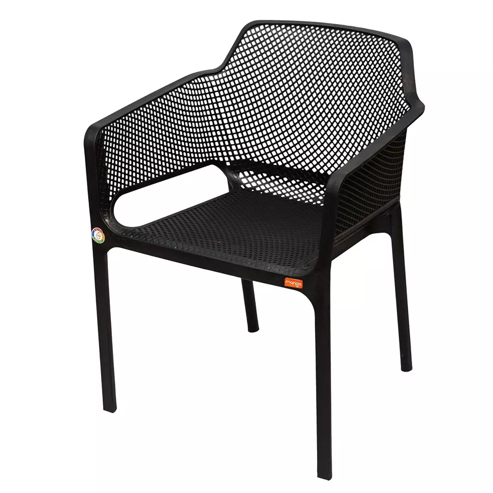 Mango Premium MAPLE Monobloc Chair with Armrest Glass Fibre Plastic 584.2x609.6x787.4 mm Black