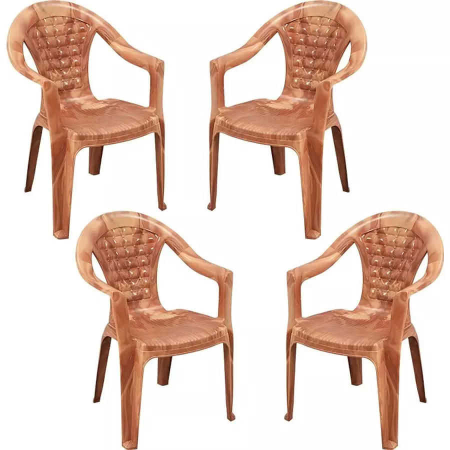 Swagath Chair With Arm Rest Meduim Back Style Plastic Sandal Wood for Home, School & Cafeteria Use, SW-310-SW-4 (Pack of 4 Pcs)