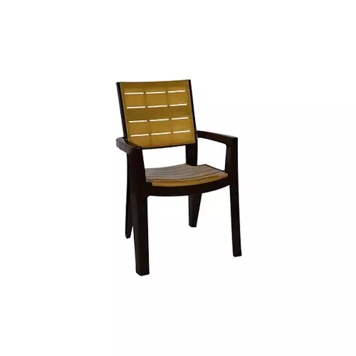 Italica Designer Plastic Chair With Arm Brown Gold Color, 5115 (Pack of 2)