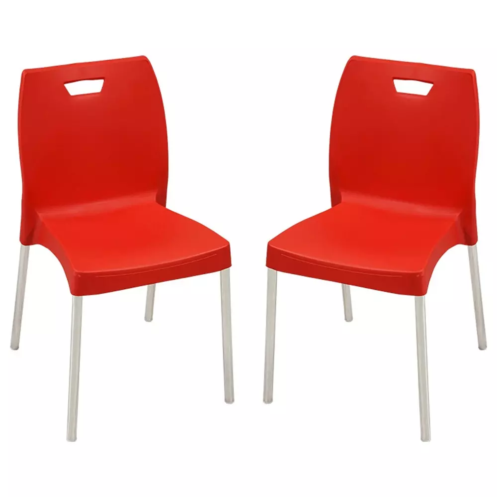 Swagath Dining Chair Plastic Primary Material Stainless Steel Leg Pre-Assembled Type Red Color, MINTELA-BR-2 (Pack of 2 Pcs)