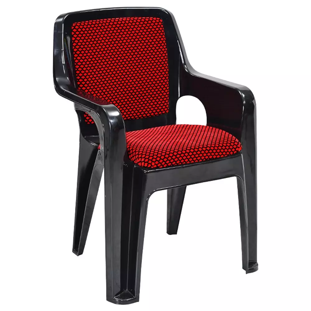 Swagath Plastic Arm Chair 150 Kg Load Capacity Pre-Assembled Type Black & Red Color, GRANDEAR-BK/BR-1