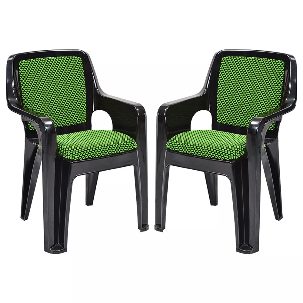 Swagath Plastic Arm Chair 150 Kg Load Capacity Pre-Assembled Type Black & Green Color, GRANDEAR-BK/NGR-2 (Pack of 2 Pcs)