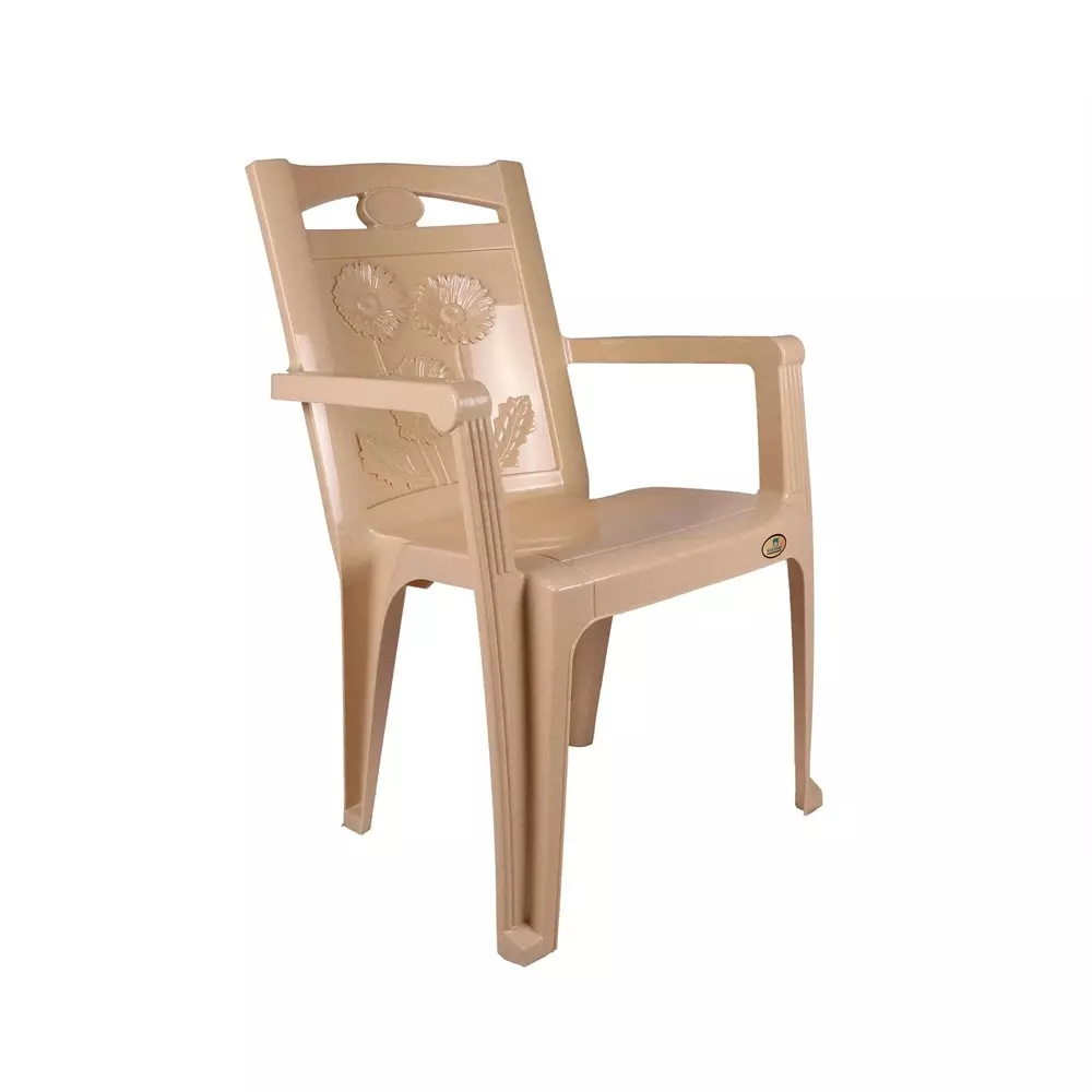 Nilkamal Armrest Chair Powder Coated Marble Beige Plastic 59x60x88 cm Medium Back for Home & Office Use, CHR2240