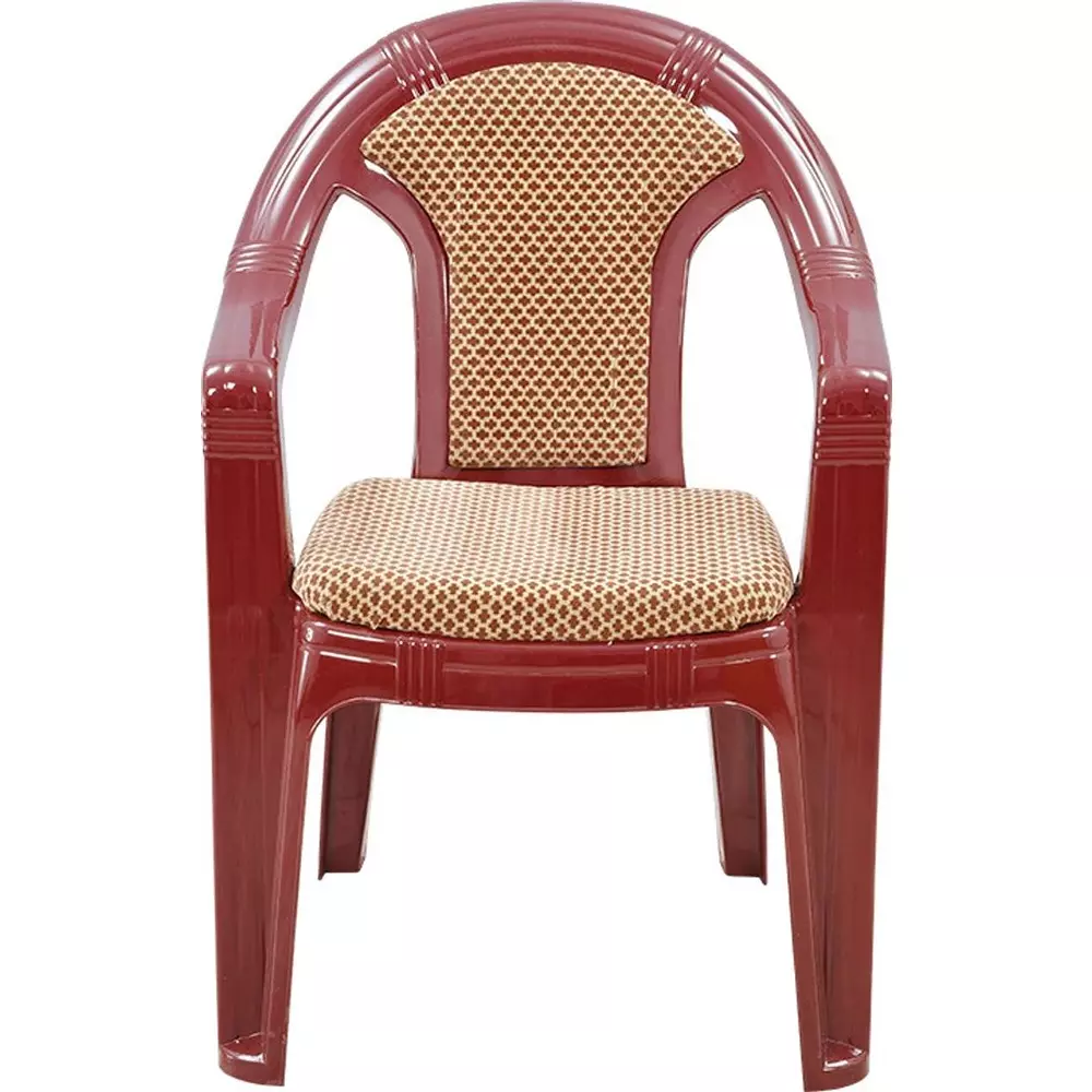 Swagath ADORE Cafeteria Cushioned Chair with Arm Rest Plastic Maroon Body With Brown Cushioned Seat 82x59x59 cm Size, ADORE-MR/L.BRN-1