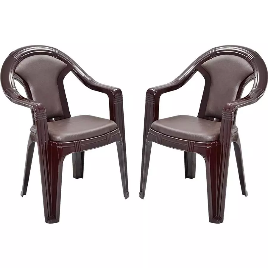 Swagath ADORE Cafeteria Cushioned Chair with Arm Rest Plastic Brown Body With Brown Rexine Cushioned Seat 82x59x59 cm Size, ADORE-REX.SB-2 (Pack of 2 Pcs)