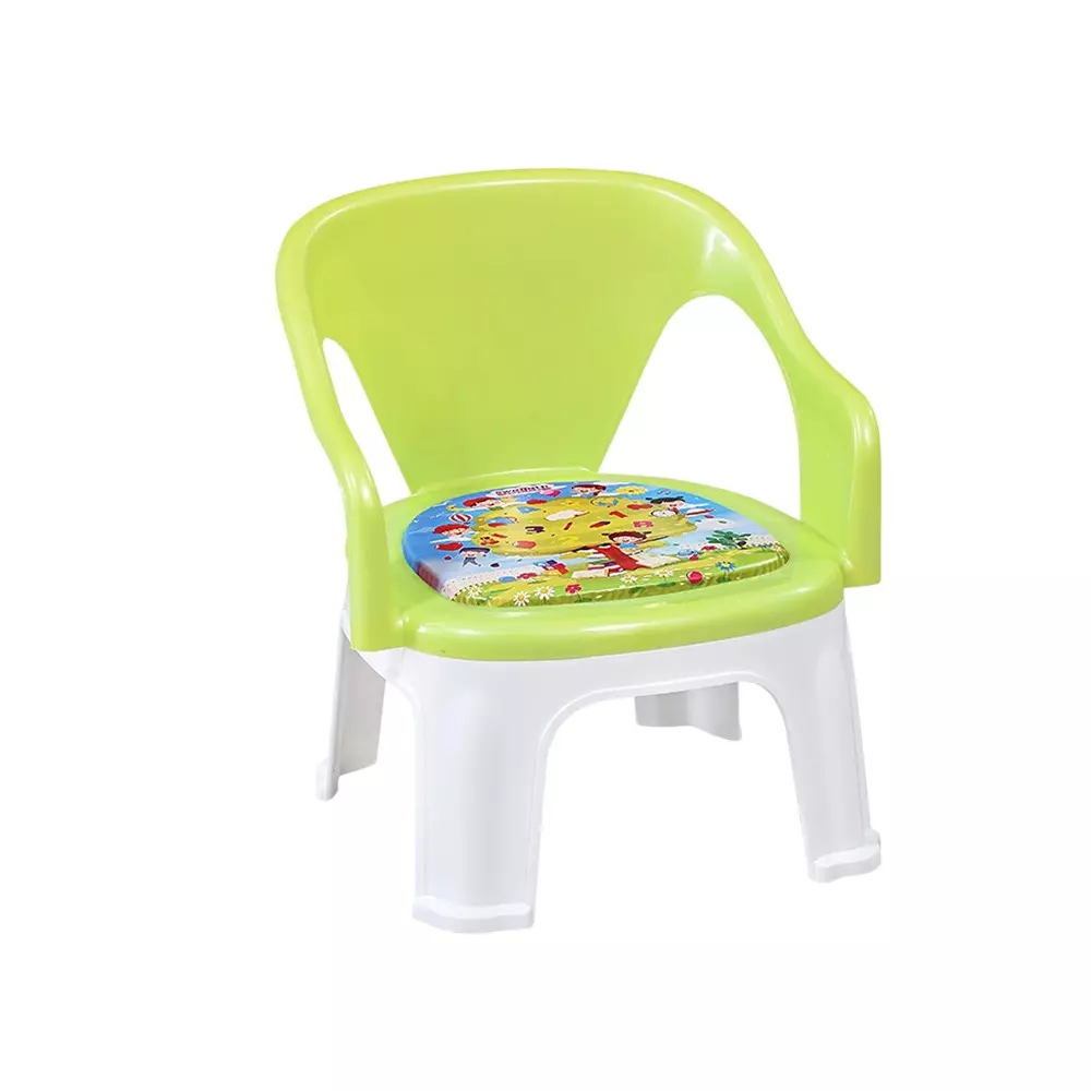 Swagath Cuddly Kids Plastic Chair with Armrest 30 Kg Load Capacity Pre-Assembled Type Green Color, CUDDLY T-AGRN-1