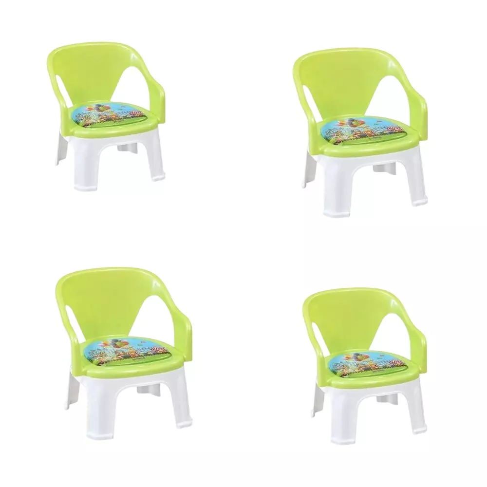 Swagath Cuddly Kids Plastic Chair with Armrest 30 Kg Load Capacity Pre-Assembled Type Green Color, CUDDLY P-AGRN-4 (Pack of 4 Pcs)