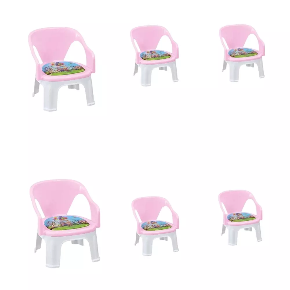 Swagath Cuddly Kids Plastic Chair with Armrest 30 Kg Load Capacity Pre-Assembled Type Pink Color, CUDDLY P-PP-6 (Pack of 6 Pcs)