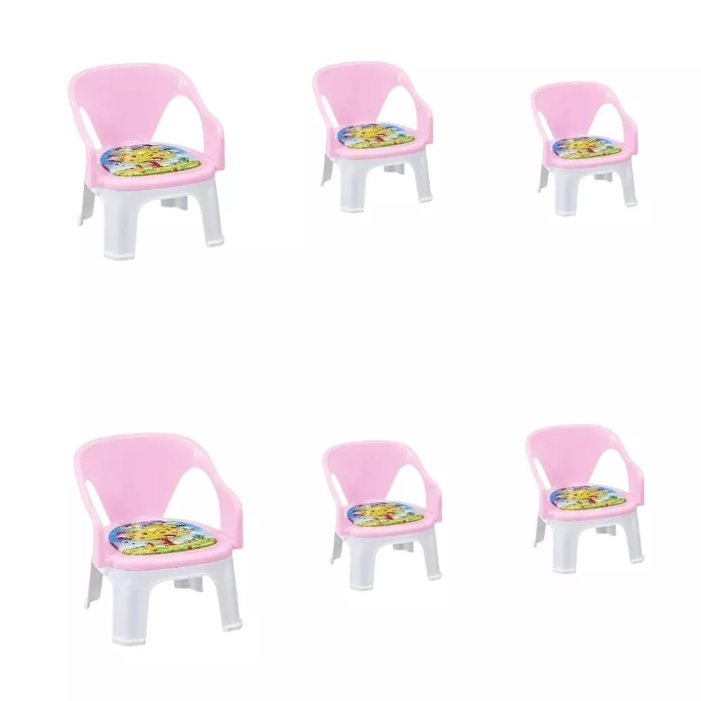 Swagath Cuddly Kids Plastic Chair with Armrest 30 Kg Load Capacity Pre-Assembled Type Pink Color, CUDDLY T-PP-6 (Pack of 6 Pcs)