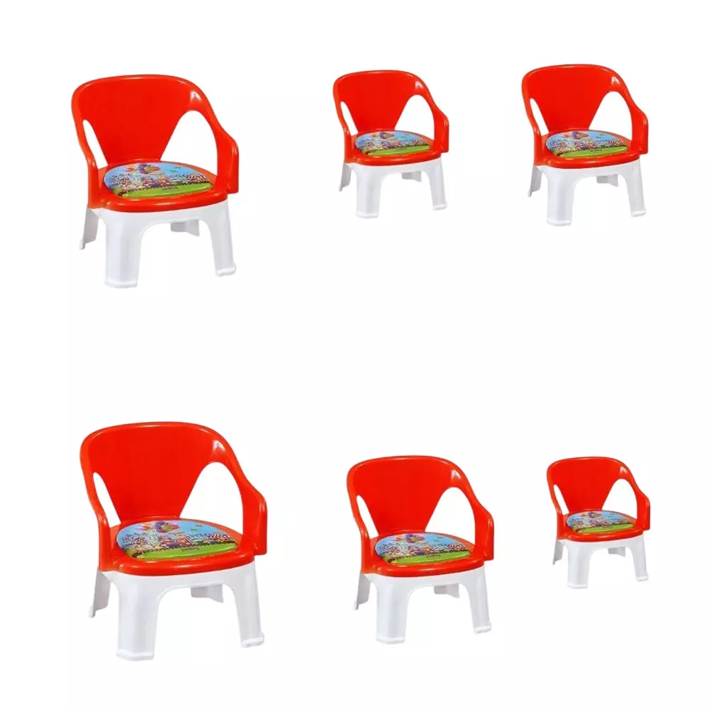Swagath Cuddly Kids Plastic Chair with Armrest 30 Kg Load Capacity Pre-Assembled Type Red Color, CUDDLY P-BR-6 (Pack of 6 Pcs)