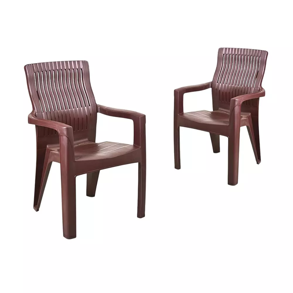 Maharaja Arm Rest Plastic Chair Solid Back For Home, Living Room Brown, Dabang204_Brown-PK2 (Set of 2)