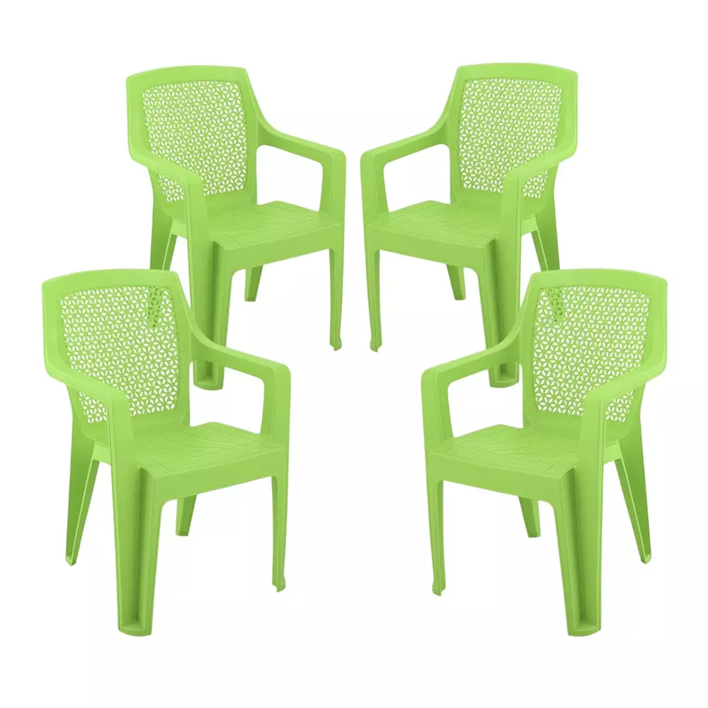 Maharaja Arm Rest Polypropylene Chair 200 Kg Bearing Capacity Green, Dollar503_Green-PK4 (Set of 4)