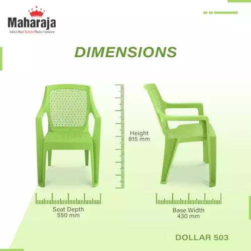 Maharaja Arm Rest Polypropylene Chair 200 Kg Bearing Capacity Green, Dollar503_Green-PK4 (Set of 4)