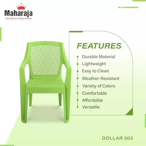 Maharaja Arm Rest Polypropylene Chair 200 Kg Bearing Capacity Green, Dollar503_Green-PK4 (Set of 4)