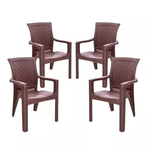 Maharaja Chair With Arm Rest Strong and Sturdy 200 Kg Bearing Capacity Brown Plastic for Home, School, Garden & Office, Dabang201_Brown-PK4 (Pack of 4 Pcs)
