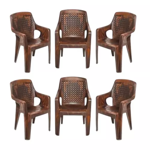 Maharaja Chair With Arm Rest Modern Stylish Design 200 Kg Bearing Capacity Teakwood Plastic for Home, School, Garden & Office, Safari111_Teakwood-PK6 (Pack of 6 Pcs)