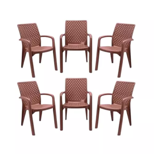 Maharaja Chair With Arm Rest Modern Stylish Design 200 Kg Bearing Capacity Metallic Brown Plastic for Home, School, Garden & Office, Vintage_M-Metallic Brown-PK6 (Pack of 6 Pcs)