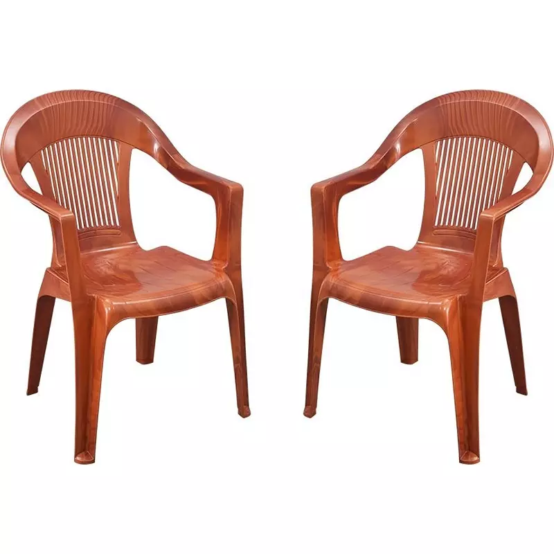 Swagath Plastic Chair With Armrest Teak Wood Color for Cafe, Home and Offfice, SW-201 (Pack of 2 Pcs)