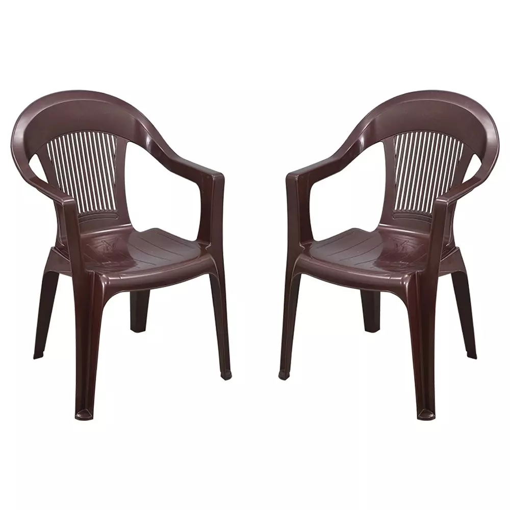 Swagath Plastic Chair With Armrest Saddle Brown Color for Cafe, Home and Offfice, SW-201 (Pack of 2 Pcs)