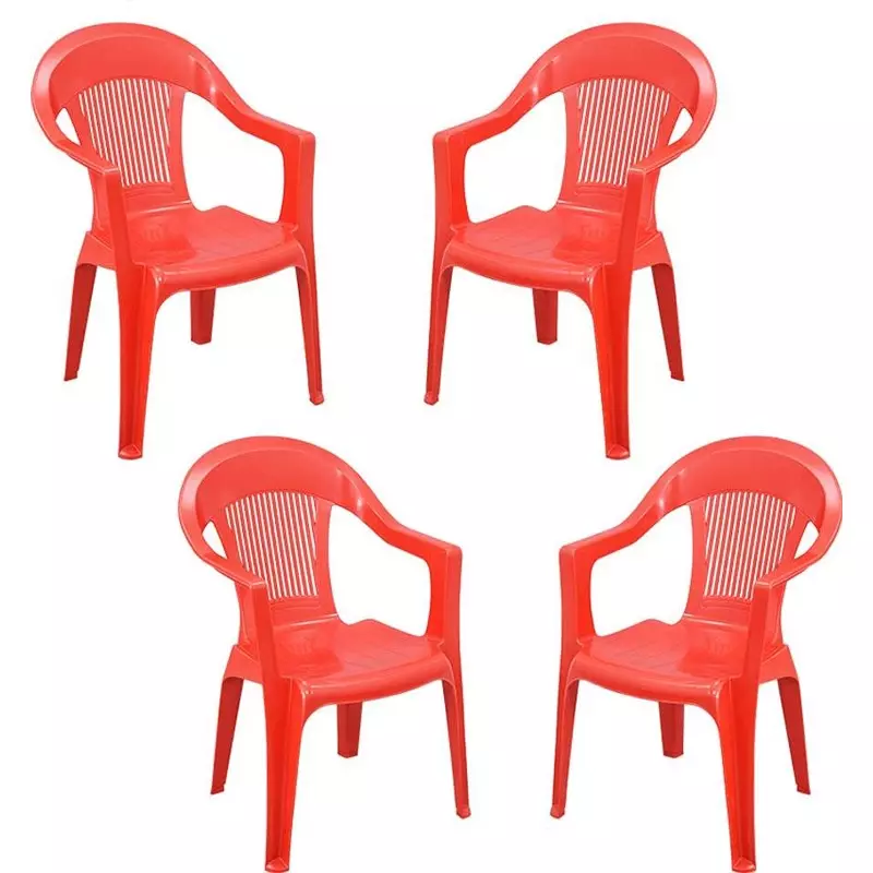 Swagath Plastic Chair With Armrest Red Color for Cafe, Home and Offfice, SW-201 (Pack of 4 Pcs)