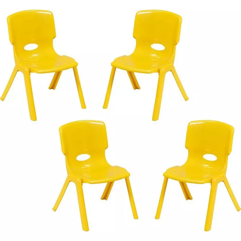 Swagath Comfortable Kids Plastic Chair Without Armrest Yellow Color, Kidzy (Pack of 4 Pcs)