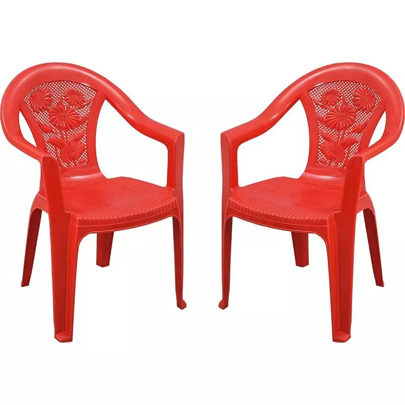 Swagath Plastic Chair With Armrest Red Color for Cafe, Home and Office, SW-308 (Pack of 2 Pcs)