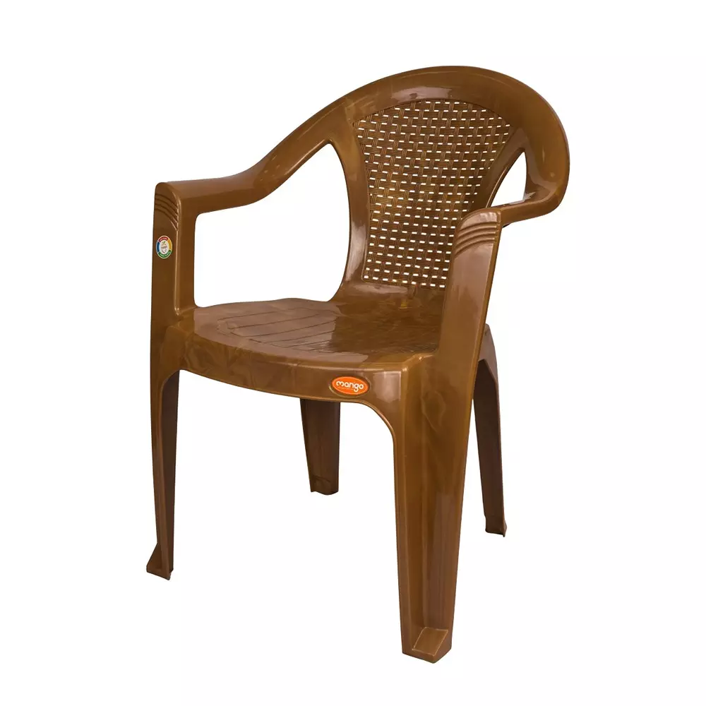 Mango Economy Chair With Armrest Sandal Wood 140 Kg Load Bearing Capacity Polypropylene Plastic Medium Back, Mango - 1064