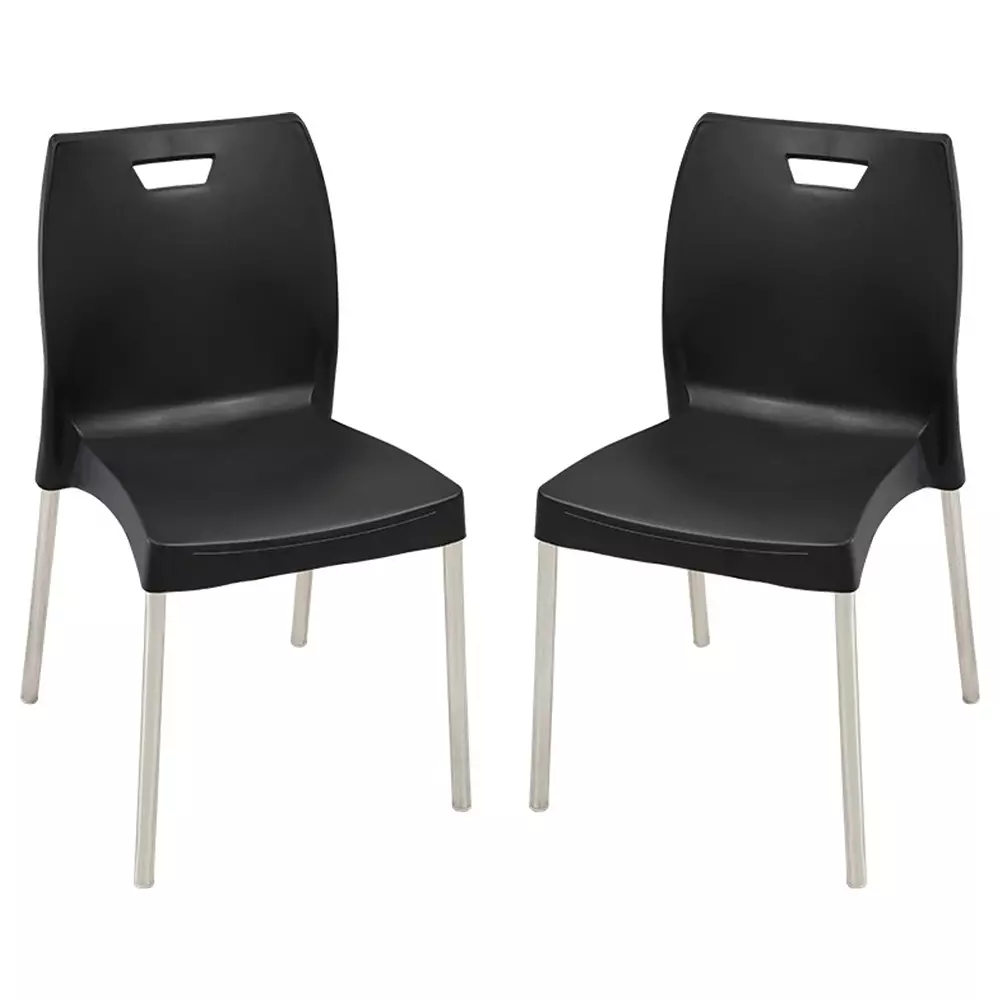 Swagath Dining Chair Plastic Primary Material Stainless Steel Leg Pre-Assembled Type Black Color, MINTELA-BK-2 (Pack of 2 Pcs)