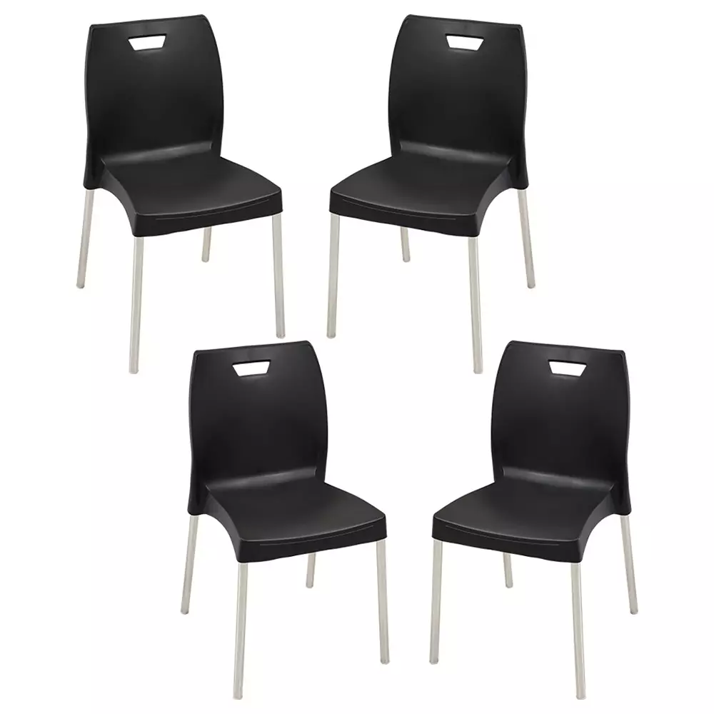 Swagath Dining Chair Plastic Primary Material Stainless Steel Leg Pre-Assembled Type Black Color, MINTELA-BK-4 (Pack of 4 Pcs)