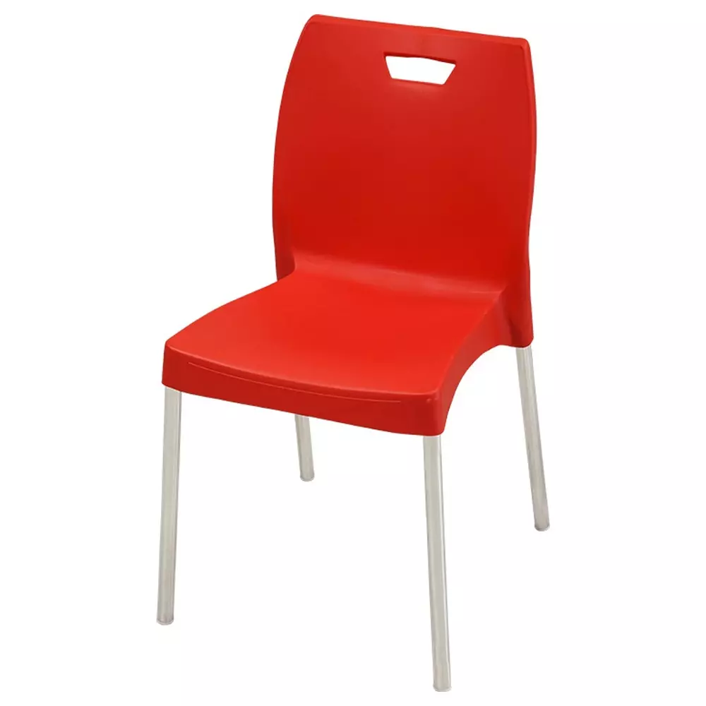 Swagath Dining Chair Plastic Primary Material Stainless Steel Leg Pre-Assembled Type Red Color, MINTELA-BR-1