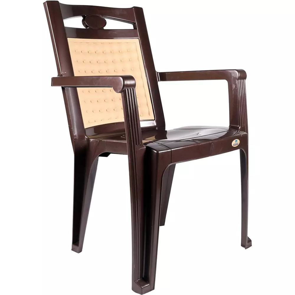 Nilkamal Armrest Chair Powder Coated Weather Brown & Biscuit Polypropylene 59x60x89 cm High Back for Home & Office Use, CHR2241