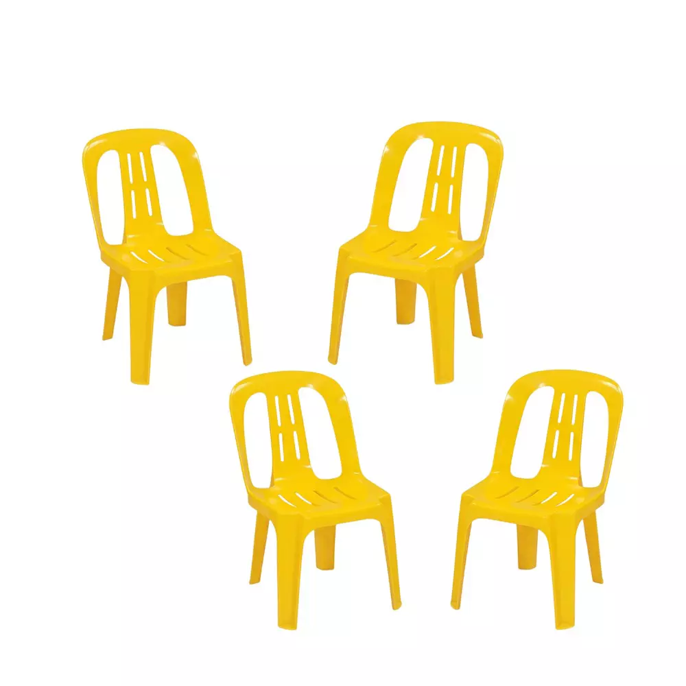 Swagath Kids Chair Junior Series Without Arm Rest PP (Polypropylene) Material 100 Kg Load Capacity Pre-Assembled Type Yellow Color, NOVA-YL-4 (Pack of 4 Pcs)