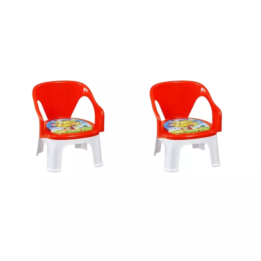 Swagath Cuddly Kids Plastic Chair with Armrest 30 Kg Load Capacity Pre-Assembled Type Red Color, CUDDLY T-BR-2 (Pack of 2 Pcs)