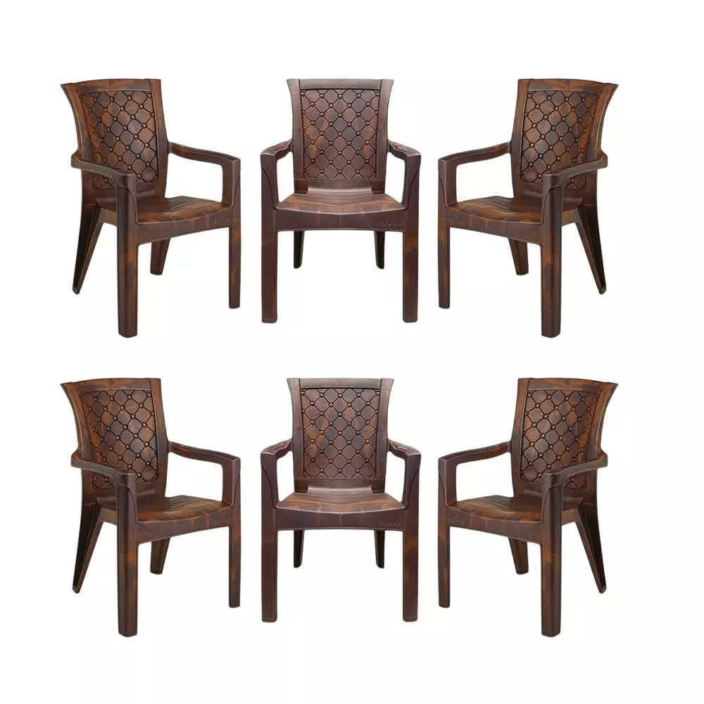 Maharaja Arm Rest Plastic Chair 200 Kg Bearing Capacity Teakwood, Dabang201_Teakwood-PK6 (Set of 6)