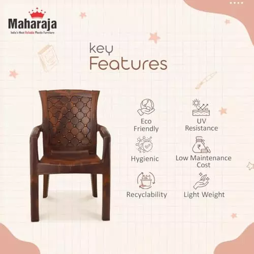 Maharaja Arm Rest Plastic Chair 200 Kg Bearing Capacity Teakwood, Dabang201_Teakwood-PK6 (Set of 6)