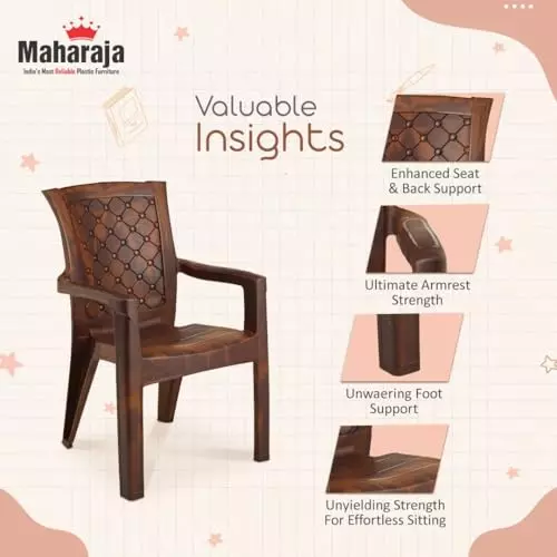 Maharaja Arm Rest Plastic Chair 200 Kg Bearing Capacity Teakwood, Dabang201_Teakwood-PK6 (Set of 6)