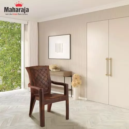 Maharaja Arm Rest Plastic Chair 200 Kg Bearing Capacity Teakwood, Dabang201_Teakwood-PK6 (Set of 6)