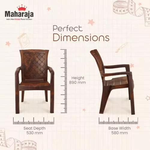 Maharaja Arm Rest Plastic Chair 200 Kg Bearing Capacity Teakwood, Dabang201_Teakwood-PK6 (Set of 6)